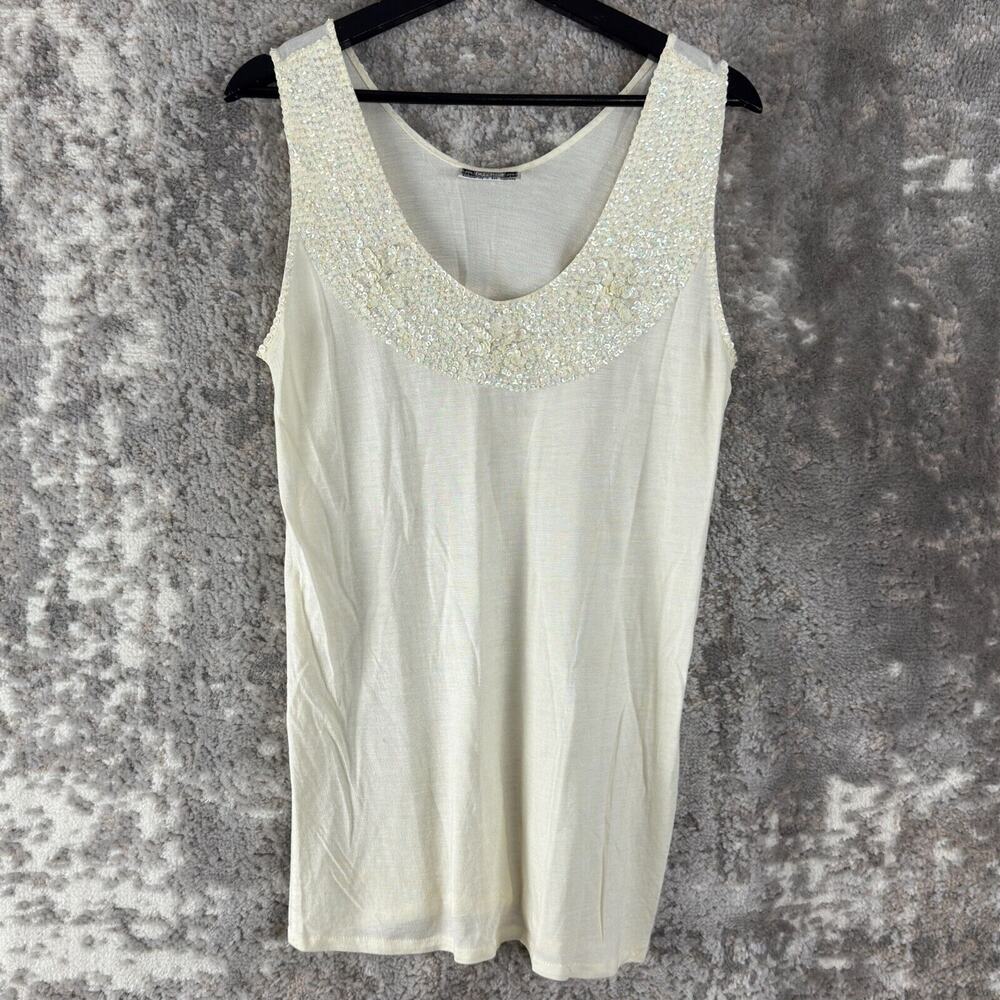 Chantik Sz‎ S Ivory Sequin Bling Lightweight Tunic Top Tank Embellished